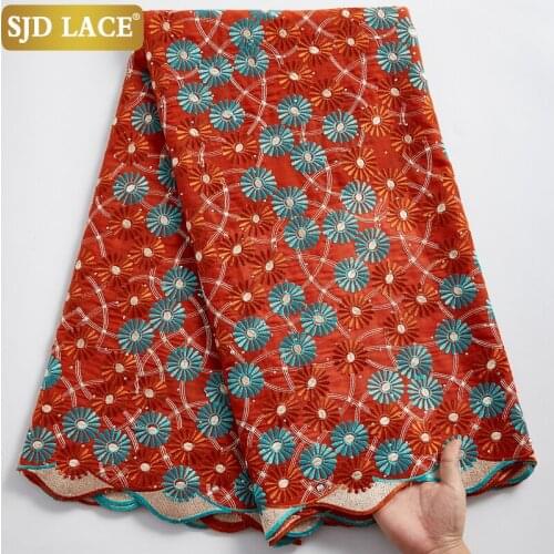 SJD LACE African Dry Lace Fabric Embroidery Latest Swiss Garments Materials In Switzerland 5Yards Voile For Wedding Dress A2375