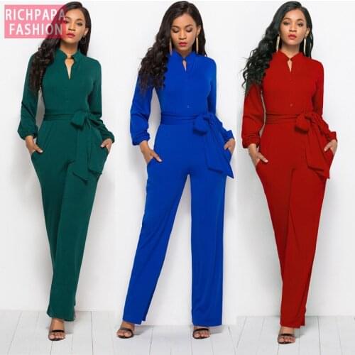 Muslim long sleeve pantsuit suit islamic professional shirt Fashionable solid color wide leg jumpsuit