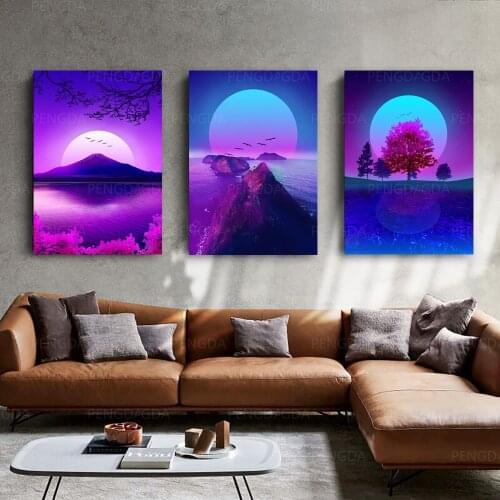 Wall Art HD Printed Modular Japan Synthwave Fuji Canvas Painting Home Decoration For Living Room Scenery Poster Frame Pictures