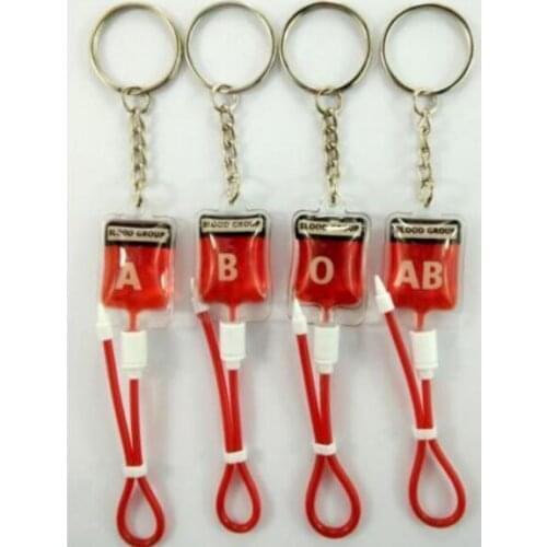 New mixed 20 pcs A B O AB Blood bag Pack PVC Key Chain pendant R-200
