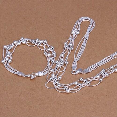 Beads silver color cute necklace bracelet jewelry Set chain Pretty wedding fashion men women classic party gift S63