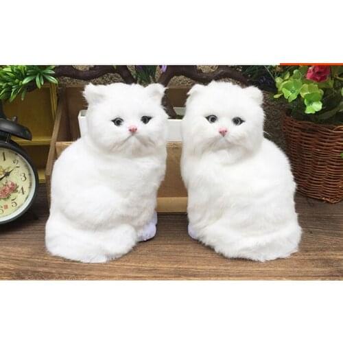 A pair of simulation white cat toys polyethylene & furs sitting cat models about 18x12x11cm 2024