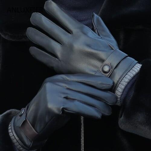 H9926 Men Gloves Autumn Winter PU Leather Warm Thermal Black Mittens Riding Motorcycles Thickened Touch Screen Male Hand Muff