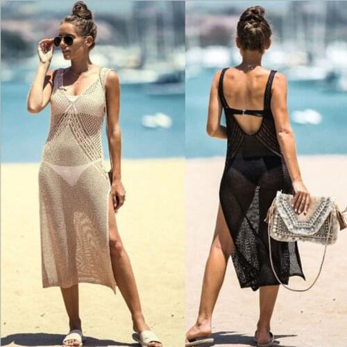 Beach Dress 2021 New Knit Vest Beachwear Woven Solid Color Women Swimwear for Bikini Cover Up
