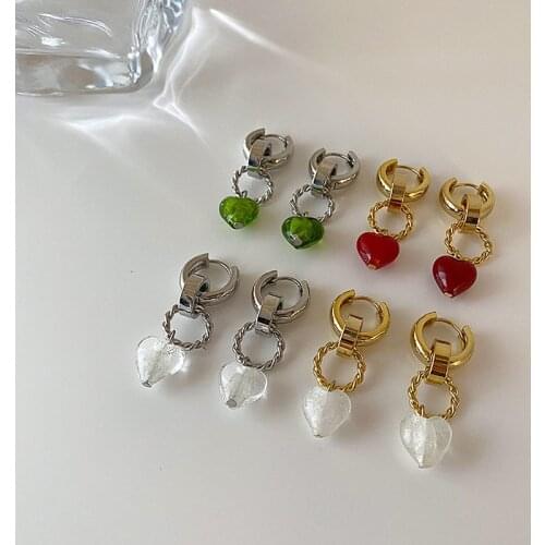 Origin Summer Elegant 4 Designs Resin Love Heart Dangle Earring for Women Gold Color Metal Hollow Out Earring Jewelry Pendientes