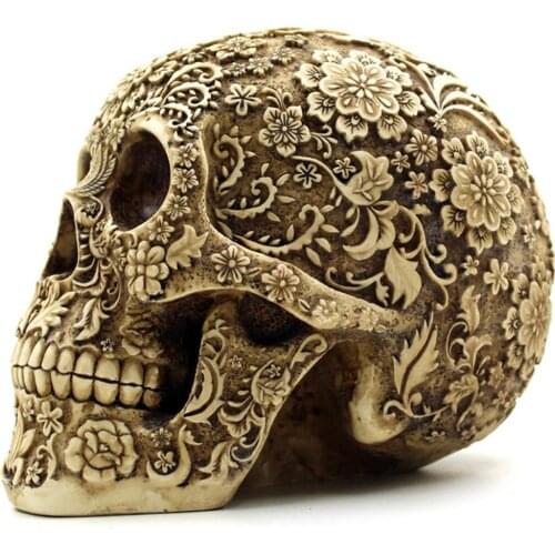 Retro Skull Statue Carved Figurine Halloween Decor Vintage Resin Ornament