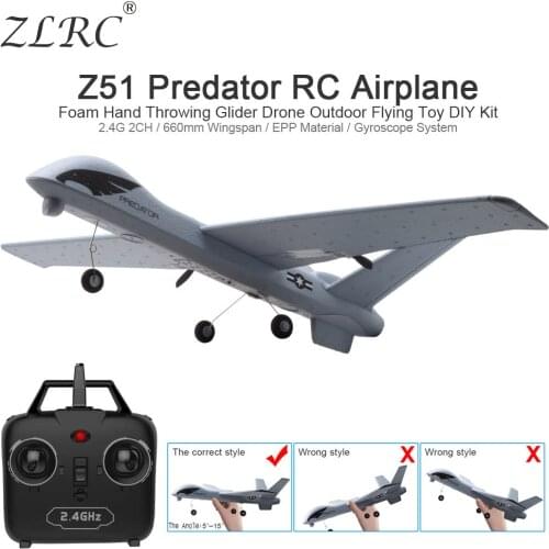 ZLRC RC Airplane Plane Z51 20 Minutes Fligt Time Gliders 2.4G Flying Model LED Hand Throwing Wingspan Foam Plane Toys Kids Gifts