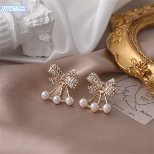 Kshmir Bow knot earstud 2021 new fashion pearl earpiece high class sense ear clip French ladys quality no ear hole