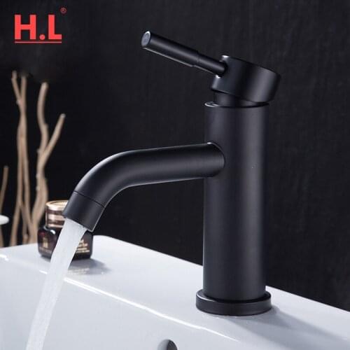 304 Stainless Steel Basin Faucet Brushed Black Bathroom Faucet Sink Tap Hot&Cold Mixer Water Crane Taps Deck Mounted