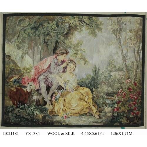 Old French Aubusson Tapestries Hand-woven Square Wall Tapestry Color Printed Home Decorative Square