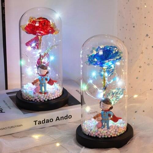 LED Enchanted Galaxy Rose Flashing Flower with Mother and baby Decor In Flask Glass Dome For Mothers Day Birthday Home Decorat