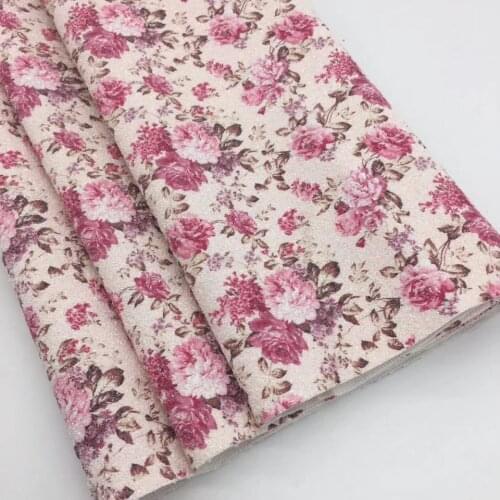8"x11"(21cmX29cm) Pink Flower Glitter Fabric Sheet Fine Glitter Cuero Sintetico Estampado for Sewing DIY 1piece KA102