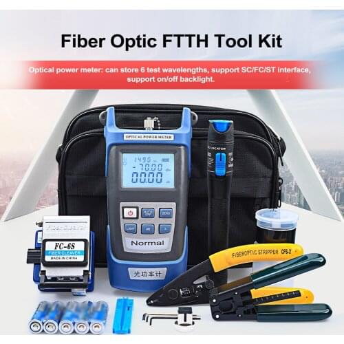 Fiber Optic FTTH Tool Kit Optical Power Meter Fiber Cleaver Wire Stripper Optical Fiber Cold Connection Tools Set Storage Bag