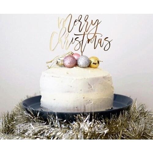 Mirror Gold Merry Christmas Cake Topper Christams Decortion Cake Accessory Gifts for New Year