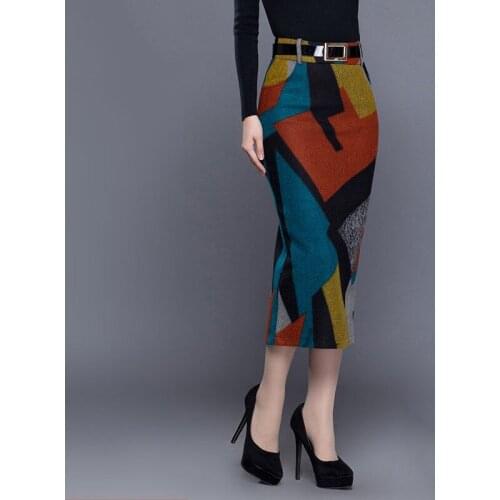 Women Autumn Winter Wool Maxi Skirts With Belt Female Fashion Vintage Woolen Skirt Ladies Slim Package Hip High Waist Skirt P20