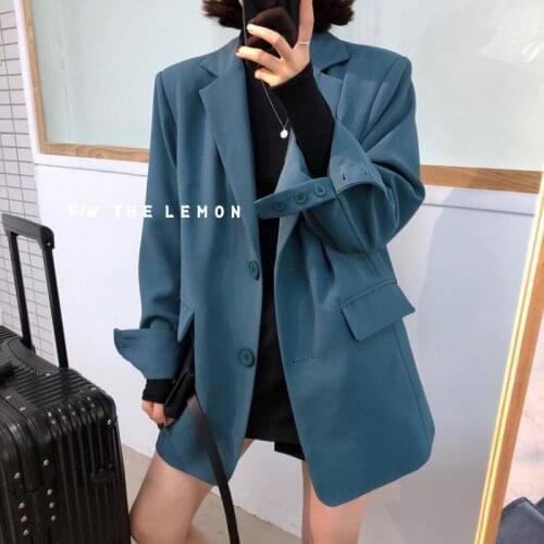 Bella philosophy 2020 spring women solid Turn Down Collar Long Sleeve Office Work Style Blazer Feminino Loose Single Breast Coat