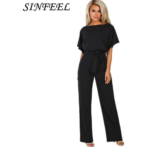 Short Sleeve 2019 Women Jumpsuit Solid Back Button Bodysuits Womens Casual Summer Overalls Female Jumpsuits With Belt Plus Size