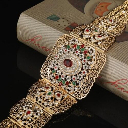 European Style Exquisite Rhinestone Gold Belt Hollowed-Out Flower Crystal Caftan Belly Chain Lady Metal Belt Gift