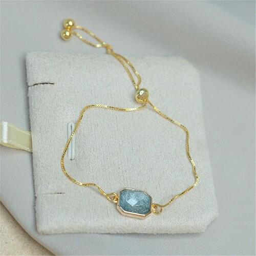 Trend 925 Sterling Silver Square Blue Zircon Bracelet Gold Chain for Women Gift Fashion Luxury Jewelry Female Adjustable Bangle