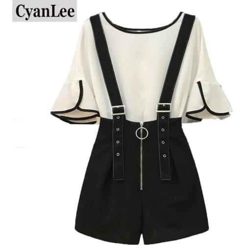 Cyanlee Fashion Plus Size 2 Piece Set Women Sweet Suit 2020 Summer O-neck Blouse + Suspender Shorts Female Tracksuit 4XL