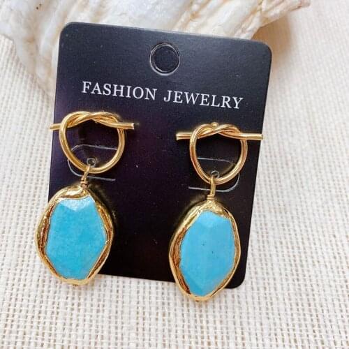 ZLH Blue Turquoise Earring Woman Trendy Earring 24K Gold Plated For Lady 3pairs Factory Wholesale Earring