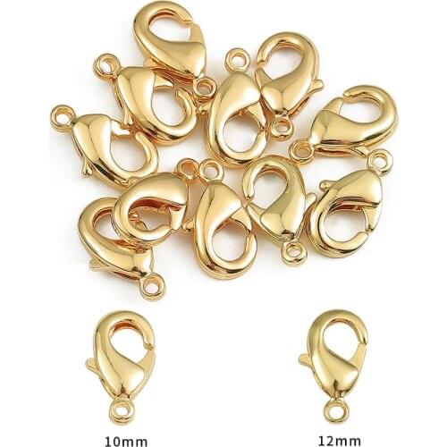 10 12mm 10pcs/lot 18k Gold Plated Lobster Clasp Hooks End Connectors For DIY Jewelry Making Necklace Bracelet Accessories