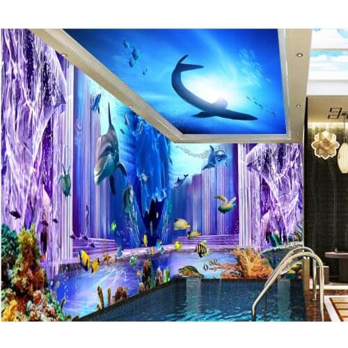 3d ceiling murals wallpaper Sea World theme underwater palace stereoscopic 3D space backdrop living 3d wallpaper