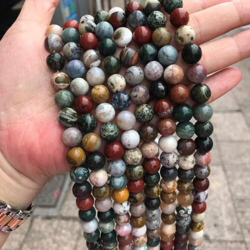 6mm 8mm Genuine Natural Ocean Jaspers/Agates Stone Beads No Dyed Round Loose Gem Stone Beads For Jewelry Making DIY Bracelet