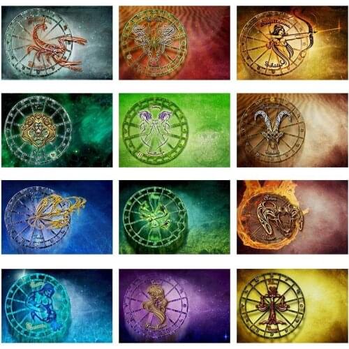 5D DIY Zodiac Diamond Painting Full Square Round Drill Diamond Embroidery Cross Stitch Leo Virgo Constellation Birthday Gift