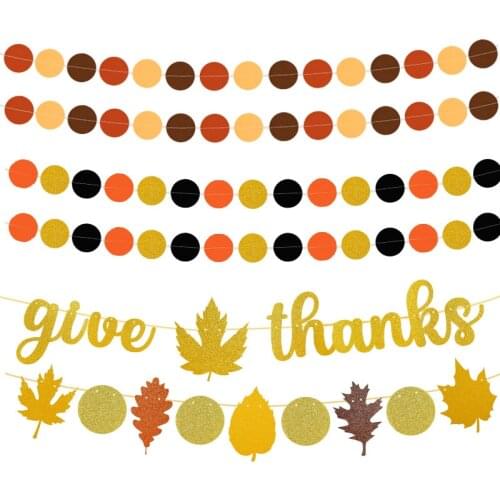 Thanksgiving Day Banner Glitter Autumn Maple Leaf Round Paper Garlands For Fall Thanksgiving Party Home Hanging Decor Halloween