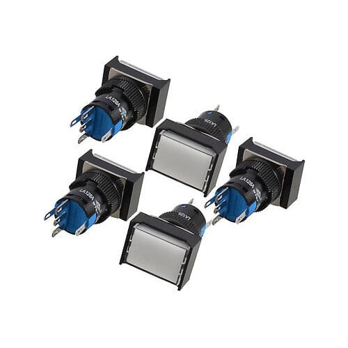 White Rectangle Cap 1NO 1NC AC 110V 5A Momentary Push Button Switch