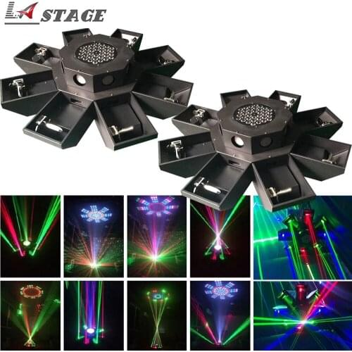 Free Shipping 2pcs/lot 8 eyes RGB Laser Professional Laser UFO Wide Beam DMX512 DJ Stage Lighting