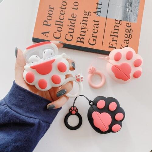 Cartoon Cat Paw Bluetooth Earphone Case for Airpods 1 2 Protective Cover Cases Charging Box for airpod Protector with Hooks