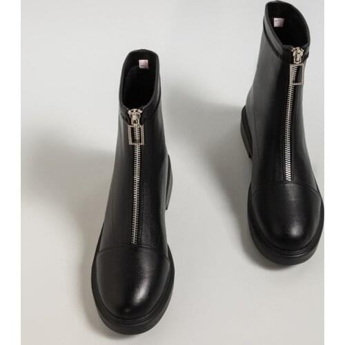 Falajoy Zipper White Black Boots Genuine Leather Winter Autumn Ankle Booties 2021 Fashion Women Shoes Plus Size 41 42 43