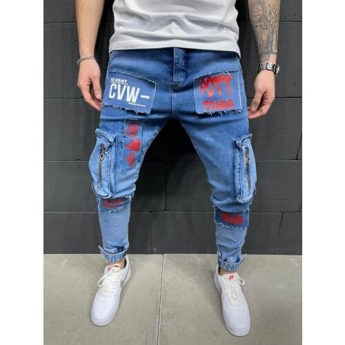 Premium Trace Army Banded Cargo Mens Jeans Blue