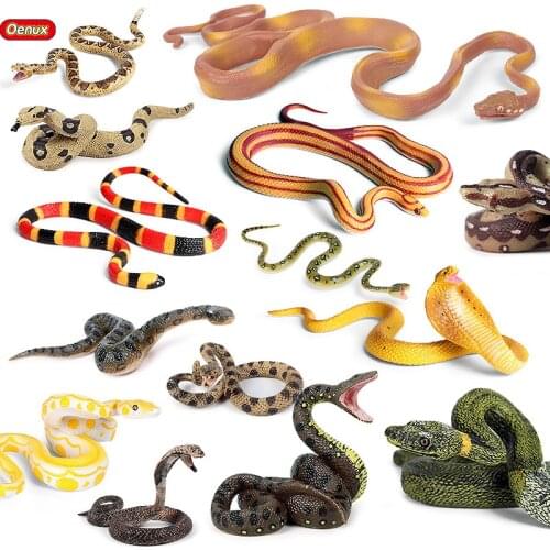 Oenux Wild Snake Simulation Rattlesnake Python Cobra Green Anaconda Action Figures Pvc Lifelike Figurines Education Kids Toy