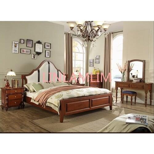 Europe and America Genuine leather bed solid wooden Soft Bed Bedroom Furniture cama muebles de dormitorio / camas quarto 1.8*2 m