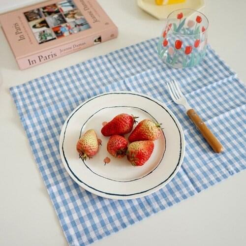 Ins Placemats Plaid Tableware Pad Heat Resistant Table Mats for Bowl Pot Decorative Coasters Home Dormitory Photography Props