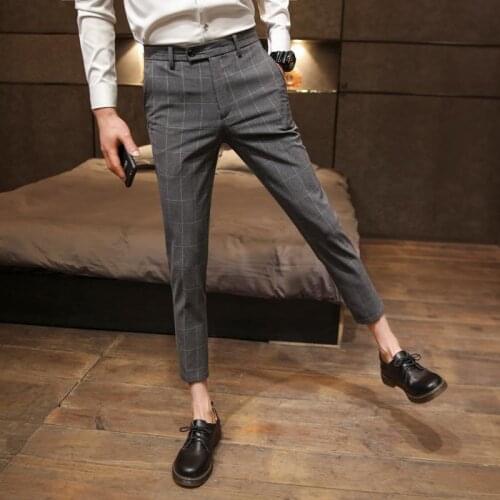 Summer British fashion slim mens nine-point pants trend Korean casual pants hair stylist trousers male plaid pants