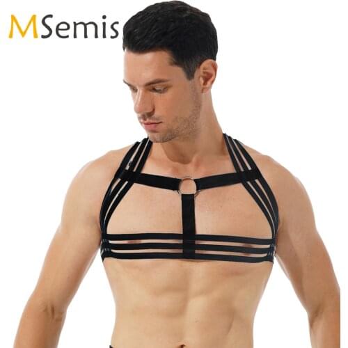 Harness Mens Lingerie O Ring Front Harness Belt Sexy Body Shoulder Chest Elastic Strap Clubwear for Sexy Role Play Party