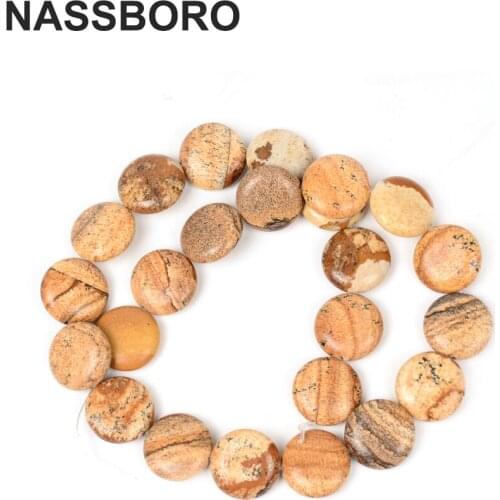 Natural 16MM Flat Round Beautiful Picture Stone Loose Spacer Beads For Jewelry Making Diy Bracelet Necklace Earings Wholesale