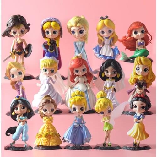 Q posket Princess Doll Elsa Anna Ariel Harley Quinn Figure toys dolls toys Cake Topper Cake decoration birthday party