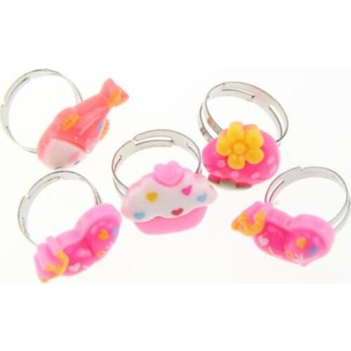 5PCS Multi-color Adjustable Cartoon Rings For Girls Gift Doll Dress Up Accessories Party Favors Kids DIY Crafts Toy Random New