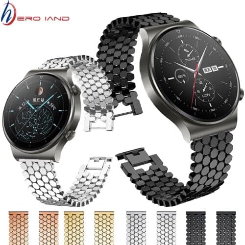 For HUAWEI WATCH GT GT2 Pro Stainless Steel Band Strap Alloy Metal Replacement Watch Band Fish Scale Bracelet Wristband 22mm