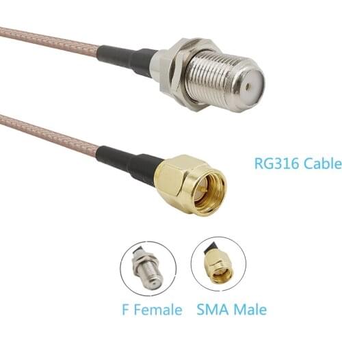 RG316 RF Jumper pigtail Cable 8inch/20cm F Female Jack bulkhead to SMA Male Plug Straight connector SMA Male to F Female adapter