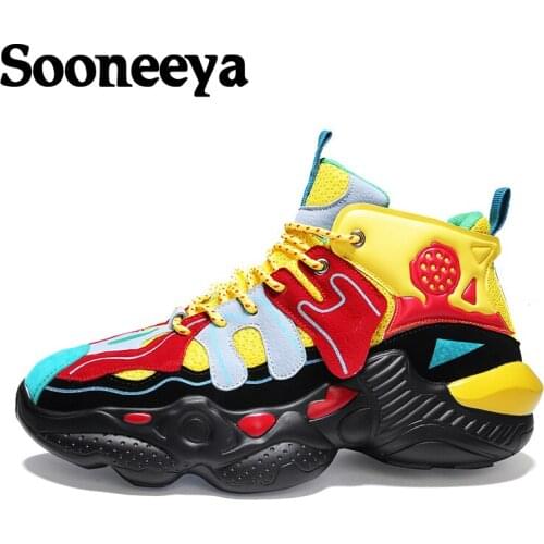 Trend Platform Hip Hop Running Shoes for Men Breathable Stitching Sneakers Mixed Color Sport Shoes Athletic Jogging Men Shoes