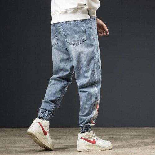2021 Street Fashion Men Jeans Loose Fit Stripe Designer Harem Jeans Cargo Pants Embroidery Spliced Hip Hop Joggers Jeans Men
