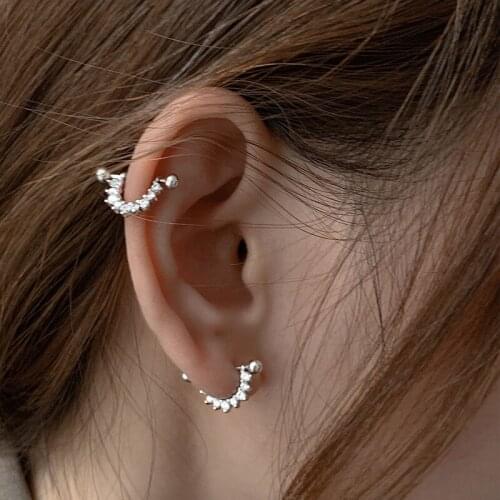 Punk Hiphop 925 Sterling Silver Round Bead Charm Piercing Stud Earring For Women Girls Jewelry Pendientes Accessories eh409