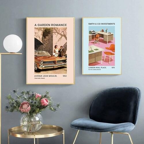 Vintage Romantic Garden Canvas Painting Office Layout Still Life Wall Pictures for Living Room Decoration Posters and Pictures