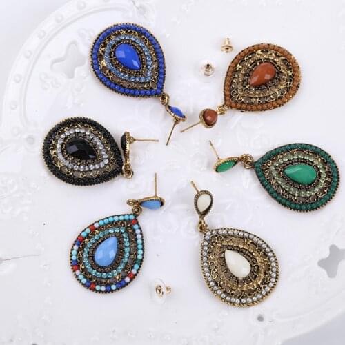 Vintage Drop Earring Ethnic Resin Multicolor Bead Large Bohemia Dangle Earring Statement Jewelry For Women Party Jewelry2019